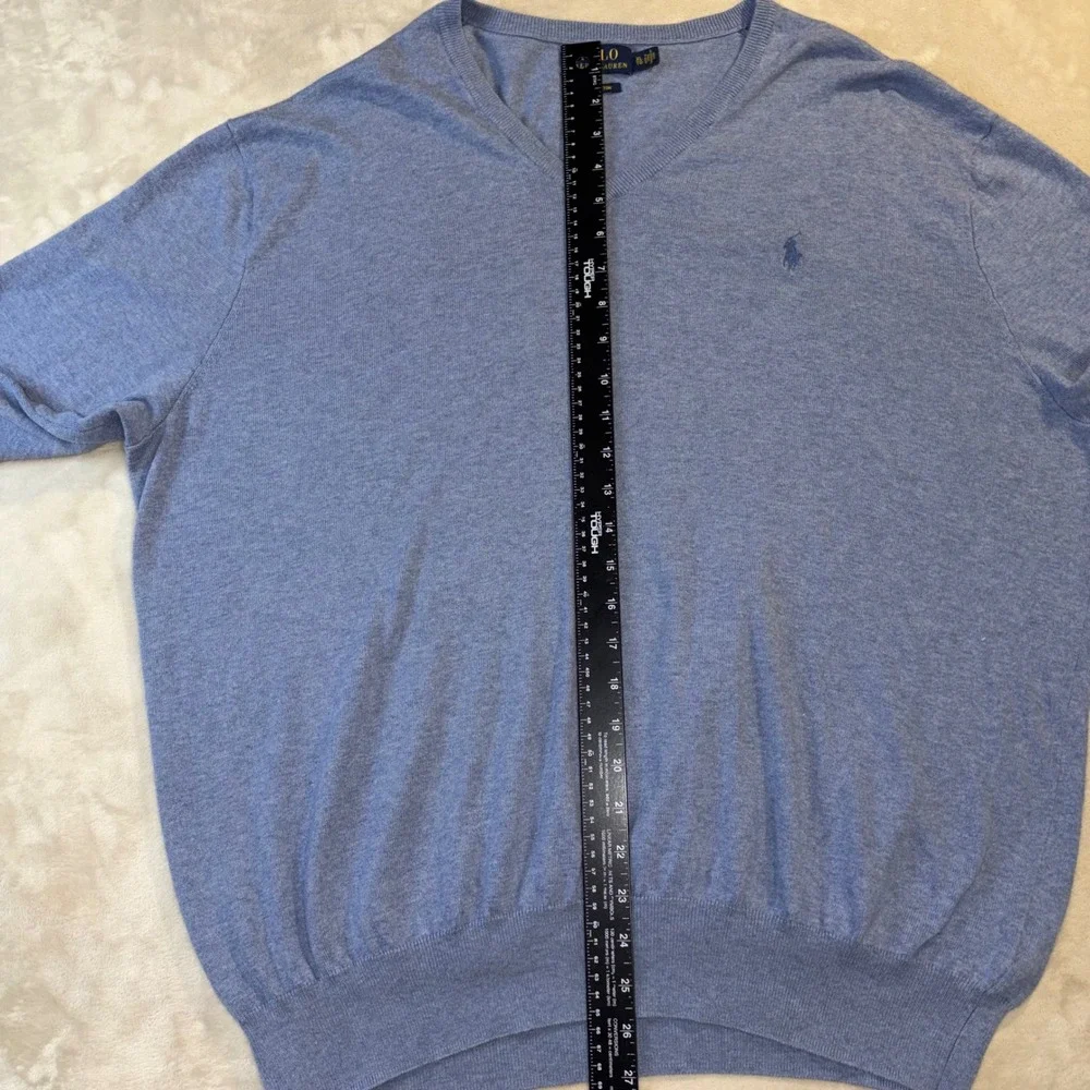 Polo Ralph Lauren Mens XL Pima Cotton V-Neck Sweater Blue Heather Knit Pony Logo